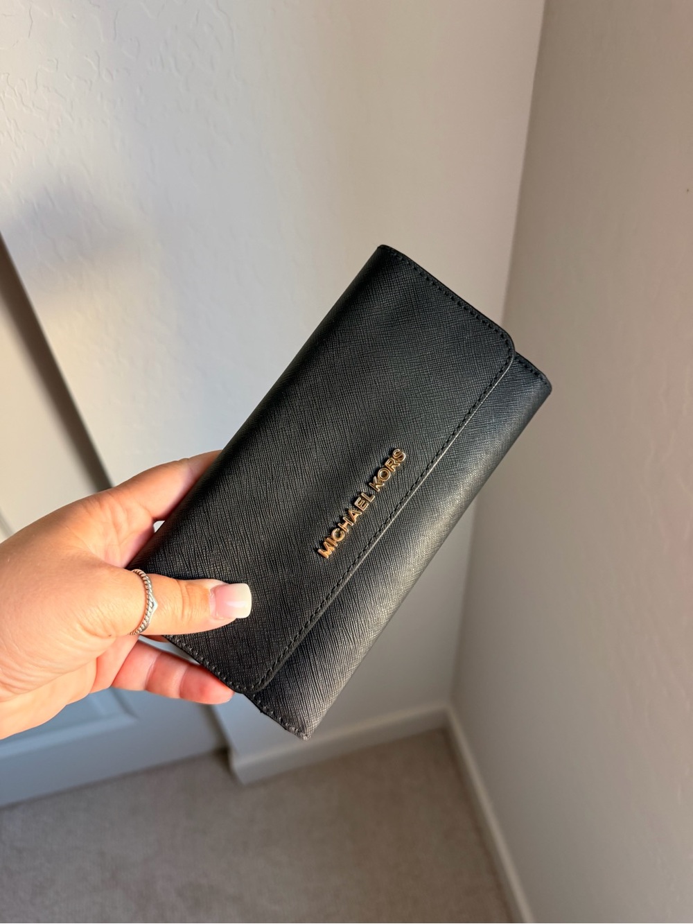 Michael Kors Black Saffiano Leather Wallet with Gold Logo
